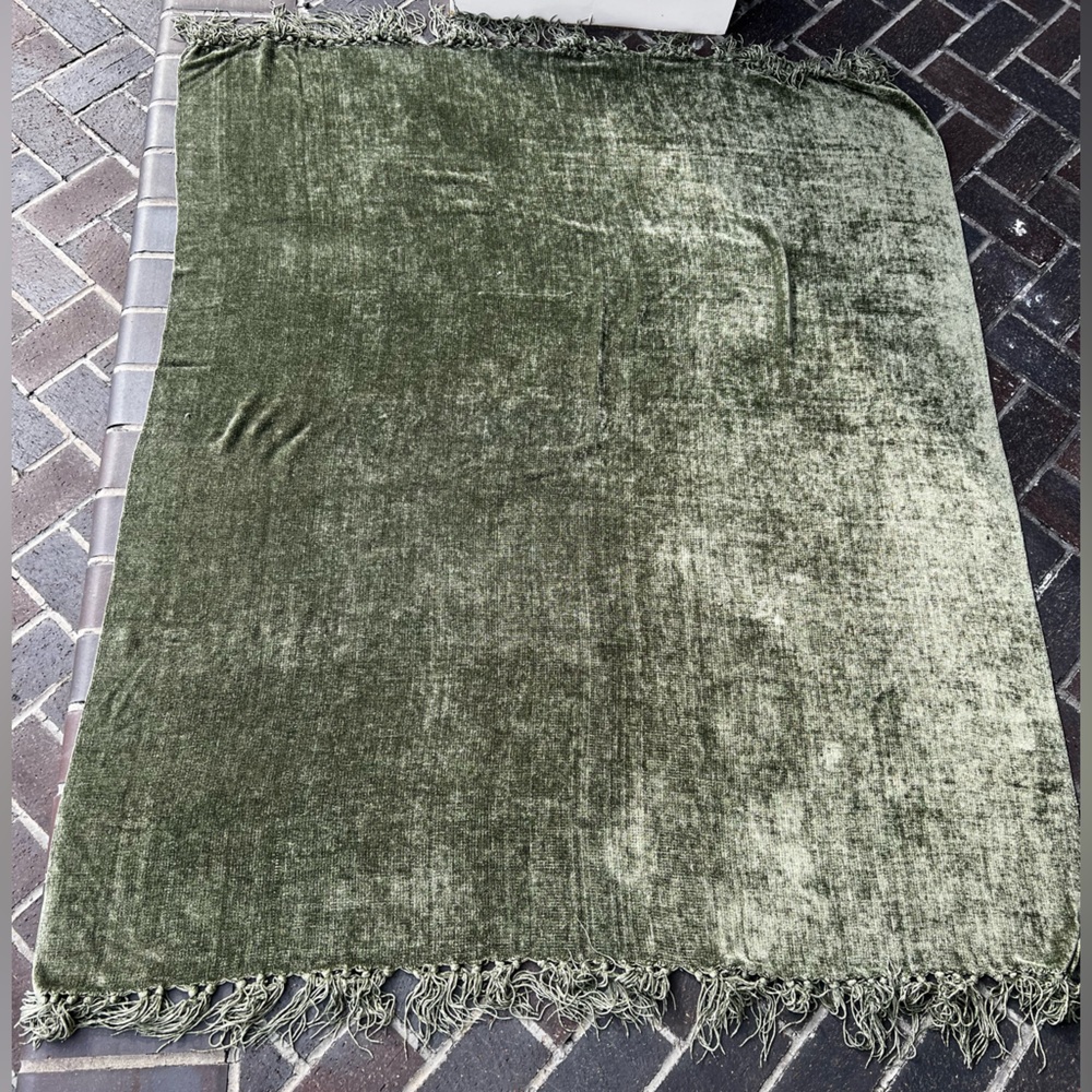 Olive Green Chenille Throw Blanket - Picture 7 of 16